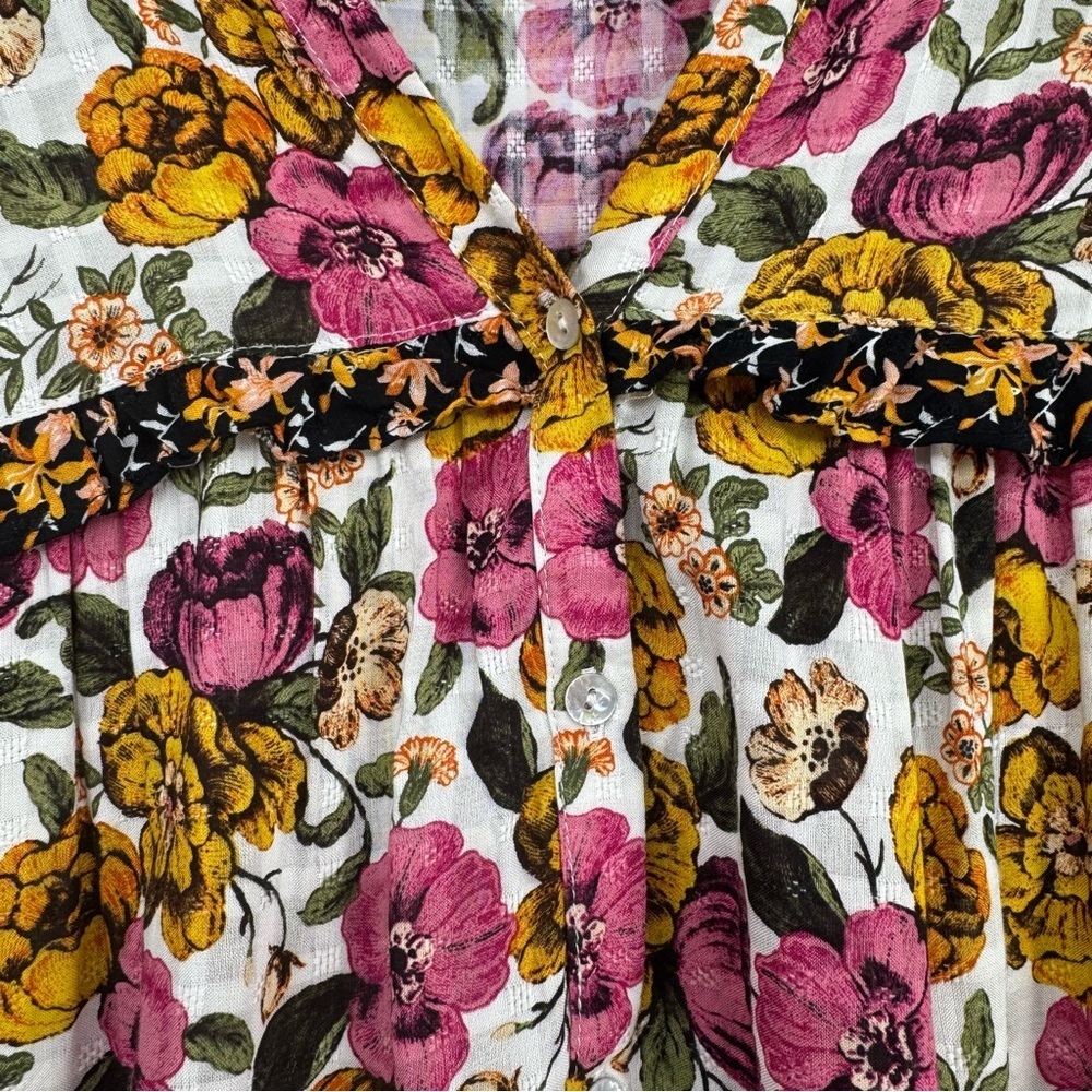Jane + Delancey Floral Ruffle Long Sleeve Blouse Top - Size M - Boho Cottagecore - Picture 5 of 14